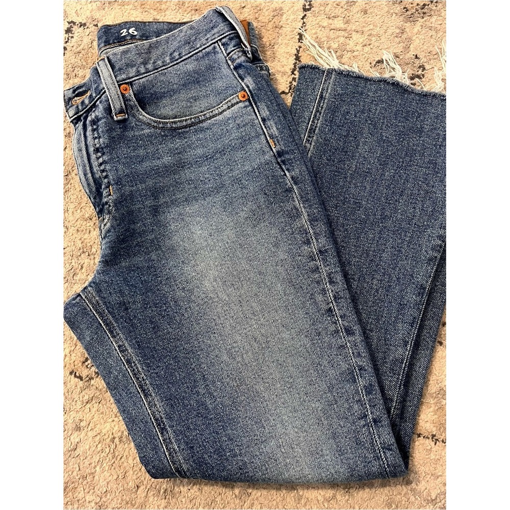 Demi Boot Crop Jeans Blue Denim Women's 26 Raw Hem